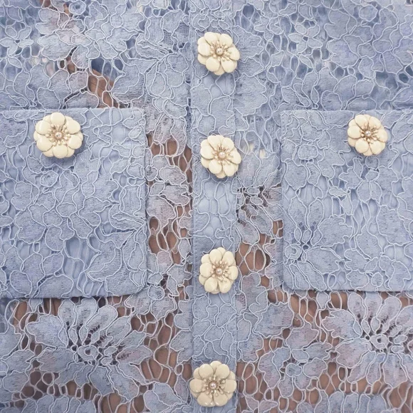 Self-Portrait Blue Fine Lace Mini Dress - Picture 4 of 11